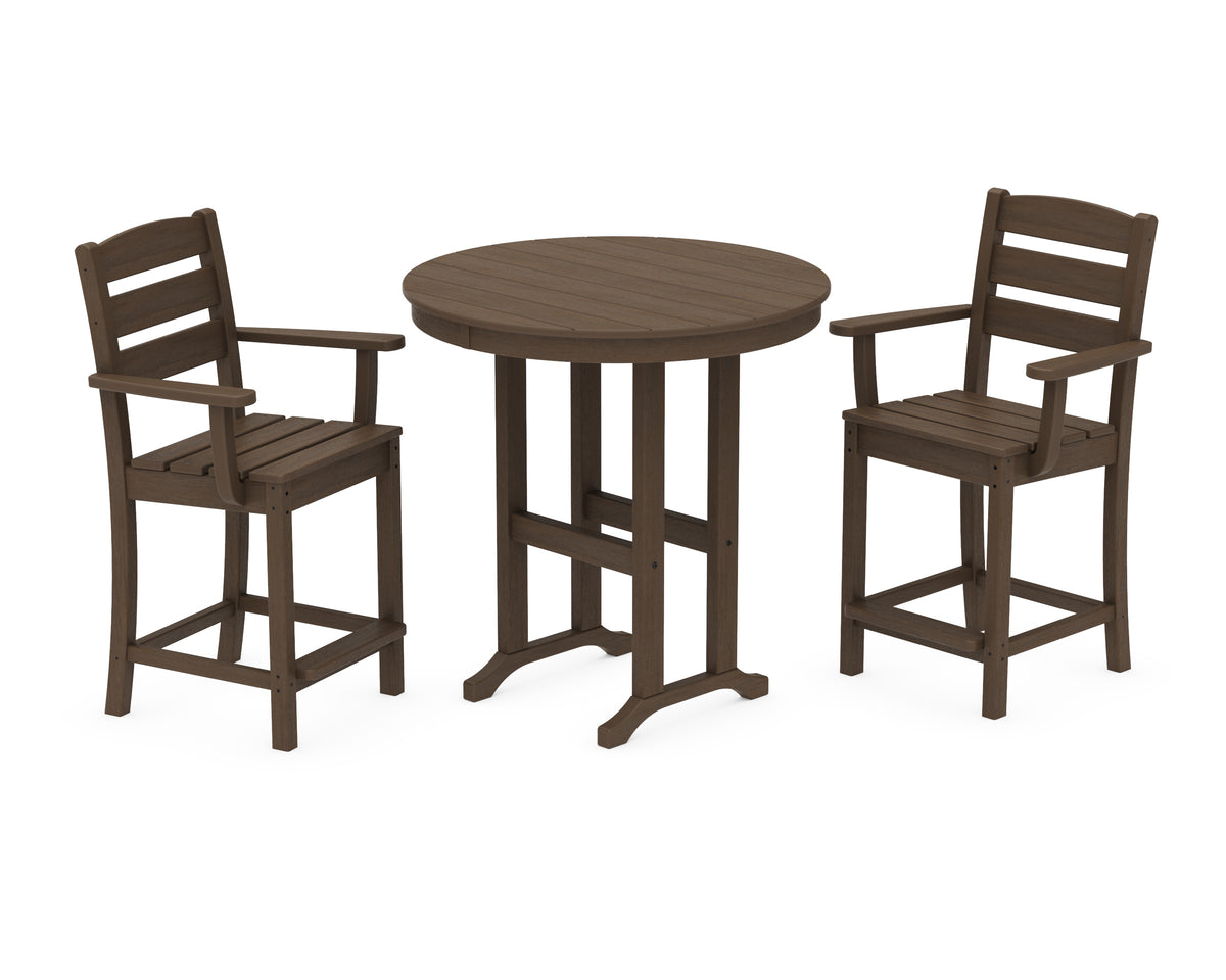 POLYWOOD Lakeside 3-Piece Round Farmhouse Arm Chair Counter Set in Kona