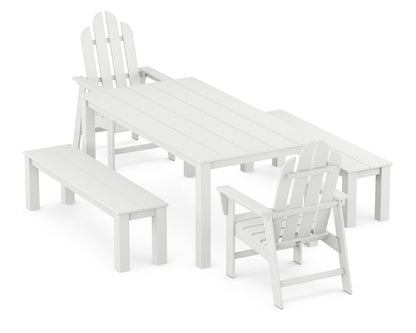 POLYWOOD Long Island 5-Piece Parsons Dining Set with Benches in White