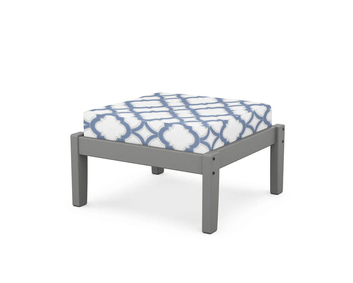 POLYWOOD Deep Seating Ottoman in Slate Grey / Trellis Sky Blue