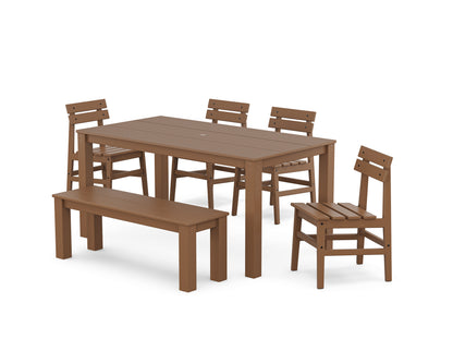 POLYWOOD Modern Studio Plaza Chair 6-Piece Parsons Dining Set with Bench in Teak
