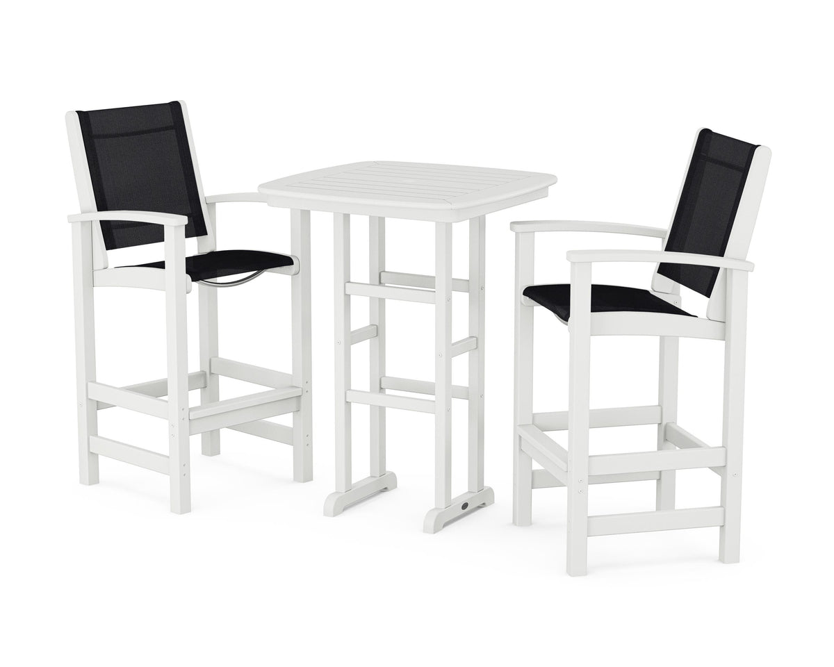 POLYWOOD Coastal 3-Piece Bar Set in White / Black
