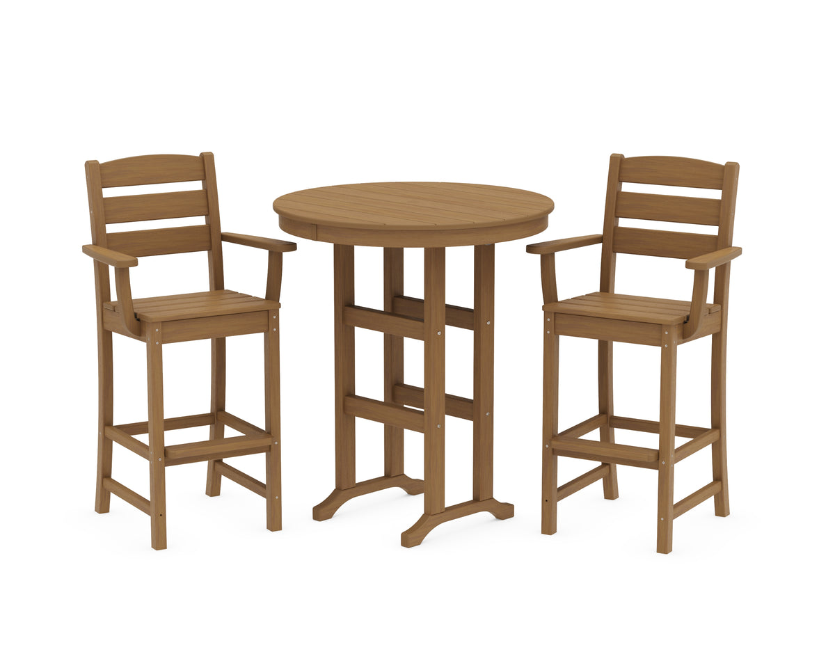 POLYWOOD Lakeside 3-Piece Round Bar Arm Chair Set in Natural