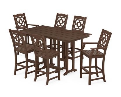 POLYWOOD Chinoiserie 7-Piece Farmhouse Bar Set in Mahogany