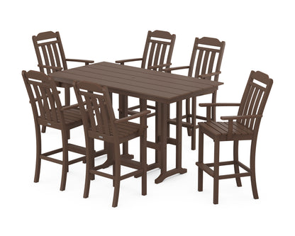 POLYWOOD Cottage Arm Chair 7-Piece Farmhouse Bar Set in Mahogany