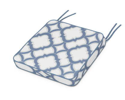 POLYWOOD Chinoiserie Side Chair Seat Cushion in Trellis Sky Blue