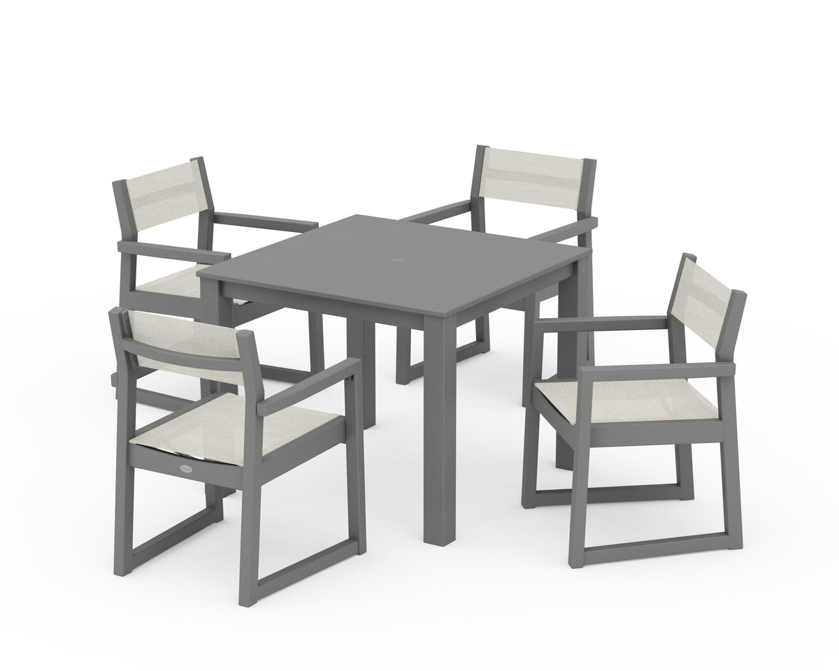 POLYWOOD EDGE Sling Arm Chair 5-Piece Parsons Dining Set in Slate Grey / Parchment