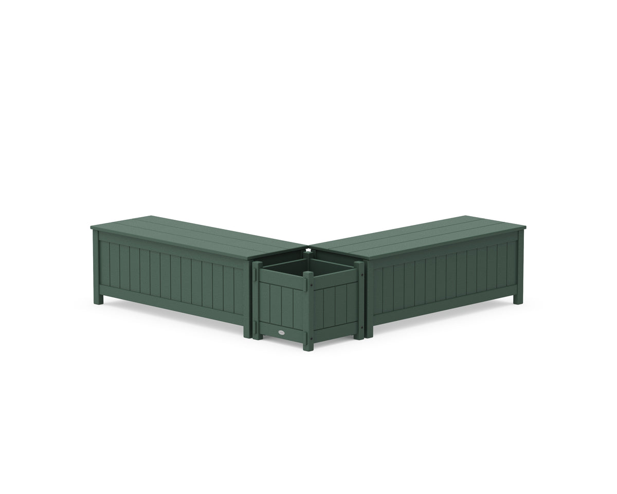POLYWOOD 48" Vineyard L-Shaped Planter Storage Bench Set in Green