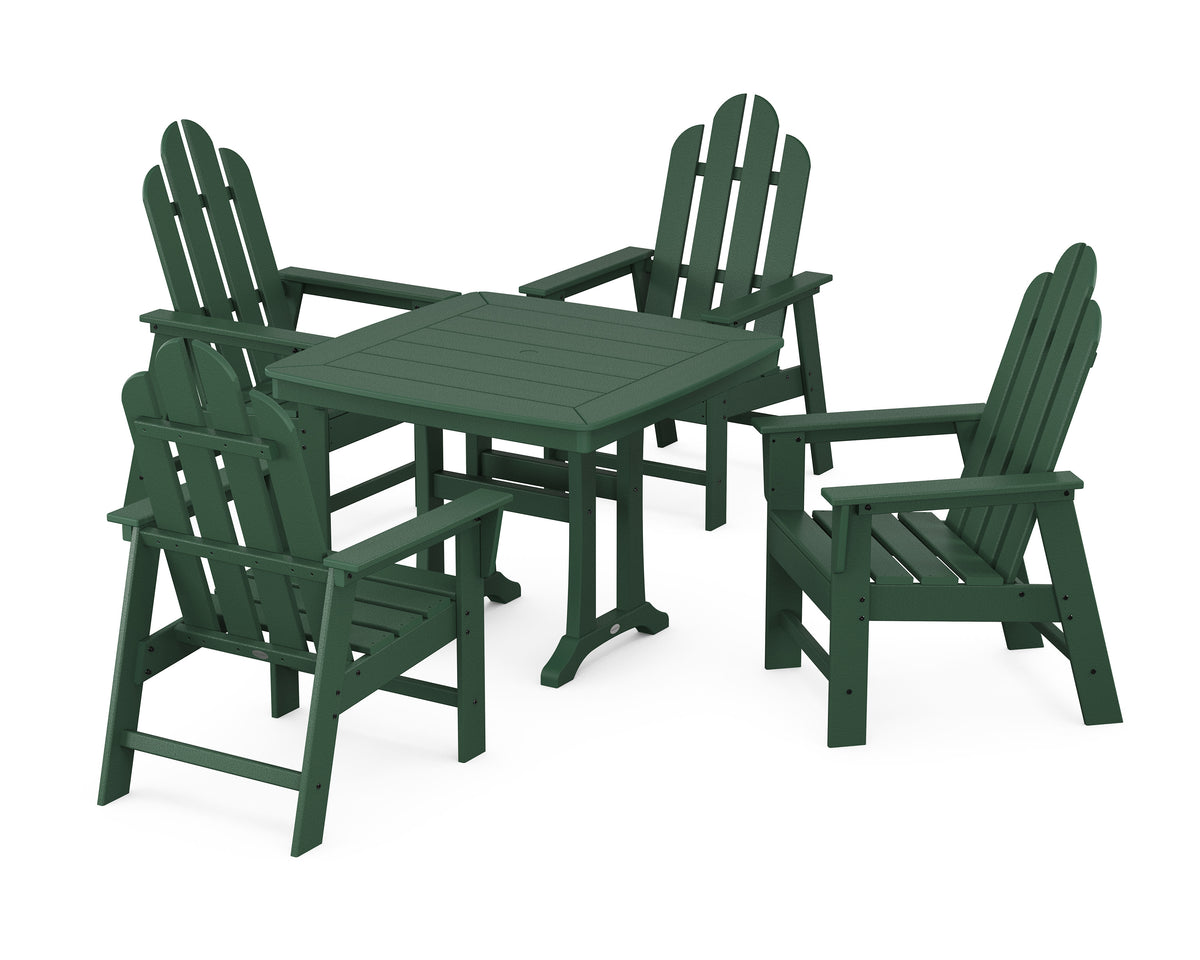 POLYWOOD Long Island 5-Piece Dining Set with Trestle Legs - 37" Table in Green