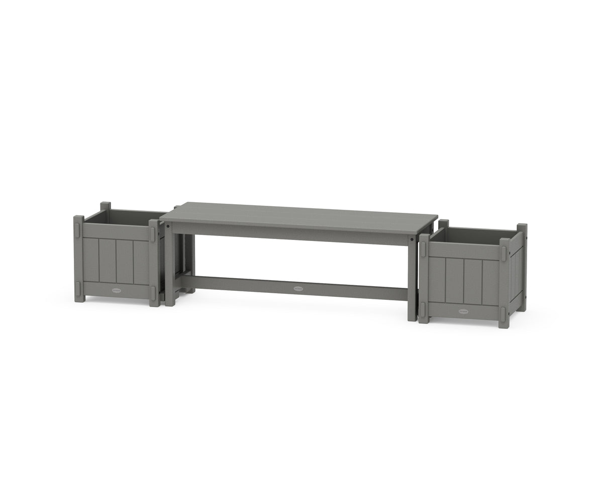 POLYWOOD 48" Vineyard Straight Planter Bench Set in Slate Grey