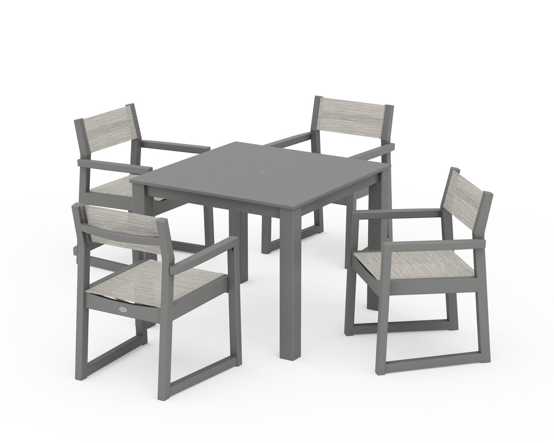 POLYWOOD EDGE Sling Arm Chair 5-Piece Parsons Dining Set in Slate Grey / Birch