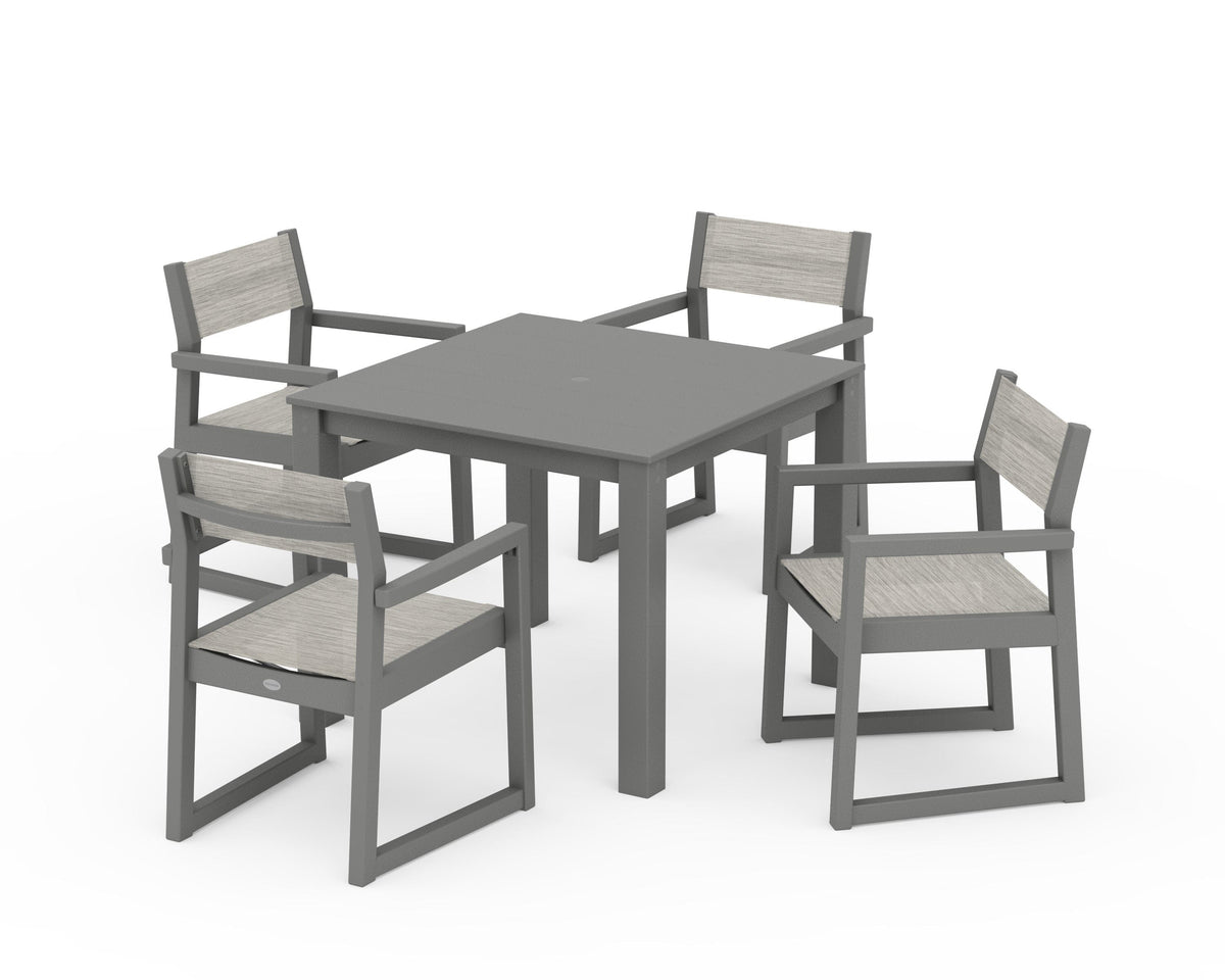 POLYWOOD EDGE Sling Arm Chair 5-Piece Parsons Dining Set in Slate Grey / Birch