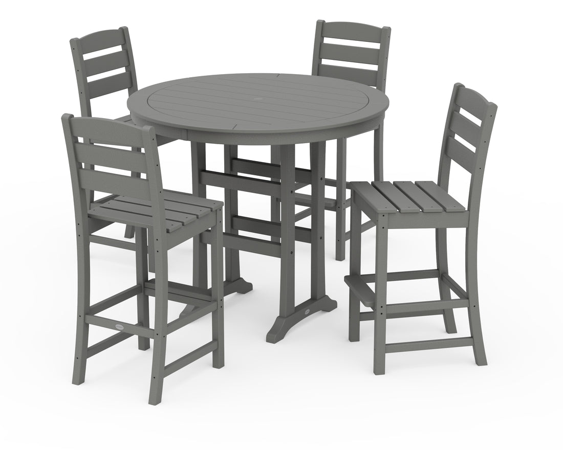 POLYWOOD Lakeside 5-Piece Round Farmhouse Side Chair Bar Set in Slate Grey