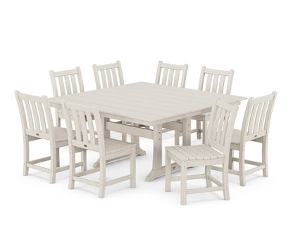 POLYWOOD Traditional Garden 9-Piece Farmhouse Trestle Dining Set in Sand