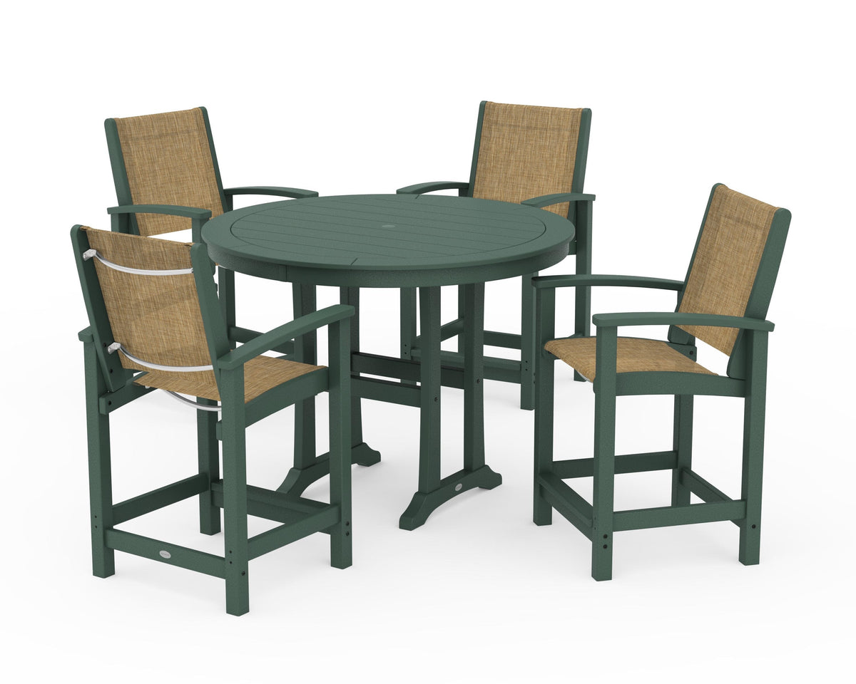 POLYWOOD Coastal 5-Piece Counter Set in Green / Burlap