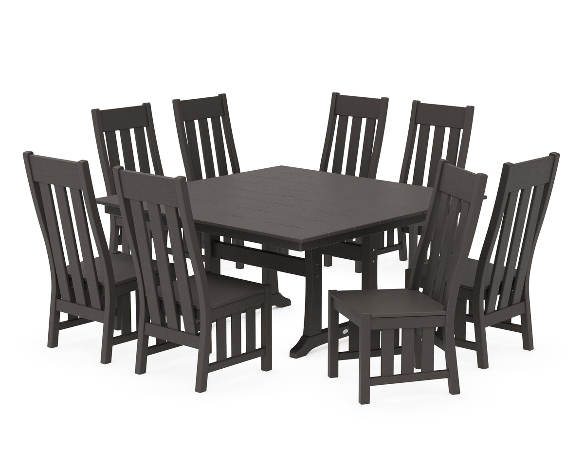POLYWOOD Acadia Side Chair 9-Piece Square Farmhouse Dining Set with Trestle Legs in Vintage Coffee