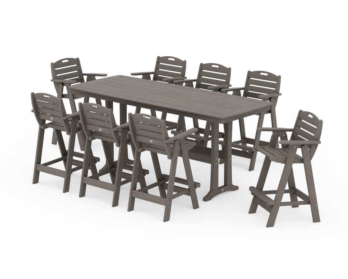 POLYWOOD Nautical 9-Piece Bar Set with Trestle Legs in Driftwood
