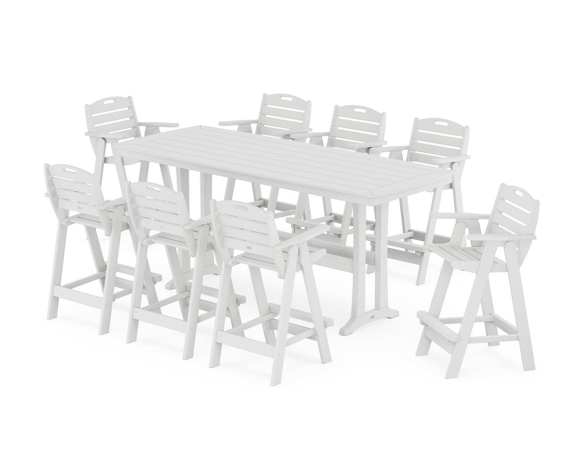 POLYWOOD Nautical 9-Piece Bar Set with Trestle Legs in White