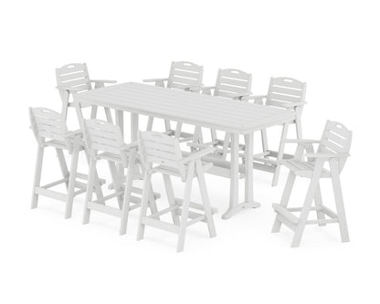 POLYWOOD Nautical 9-Piece Bar Set with Trestle Legs in White