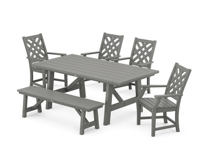 POLYWOOD Wovendale 6-Piece Rustic Farmhouse Dining Set with Bench in Slate Grey