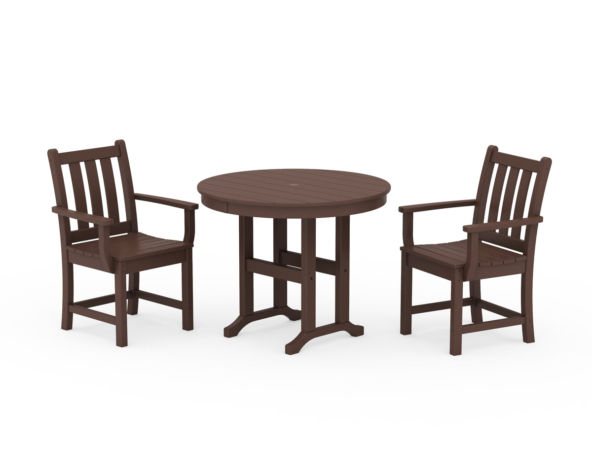 POLYWOOD Traditional Garden 3-Piece Round Dining Set in Mahogany