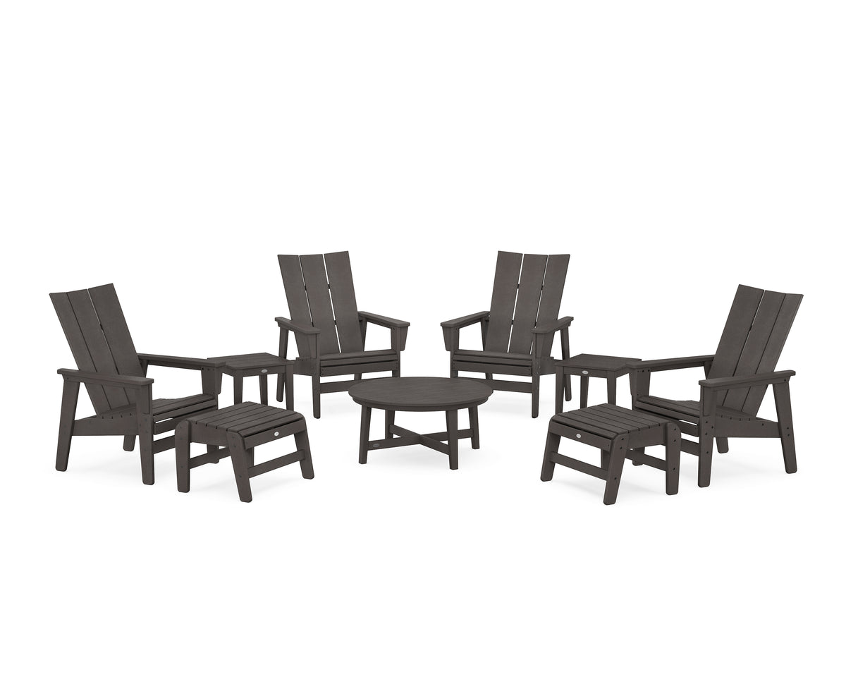 POLYWOOD Modern Grand Upright Adirondack 9-Piece Conversation Set in Vintage Coffee