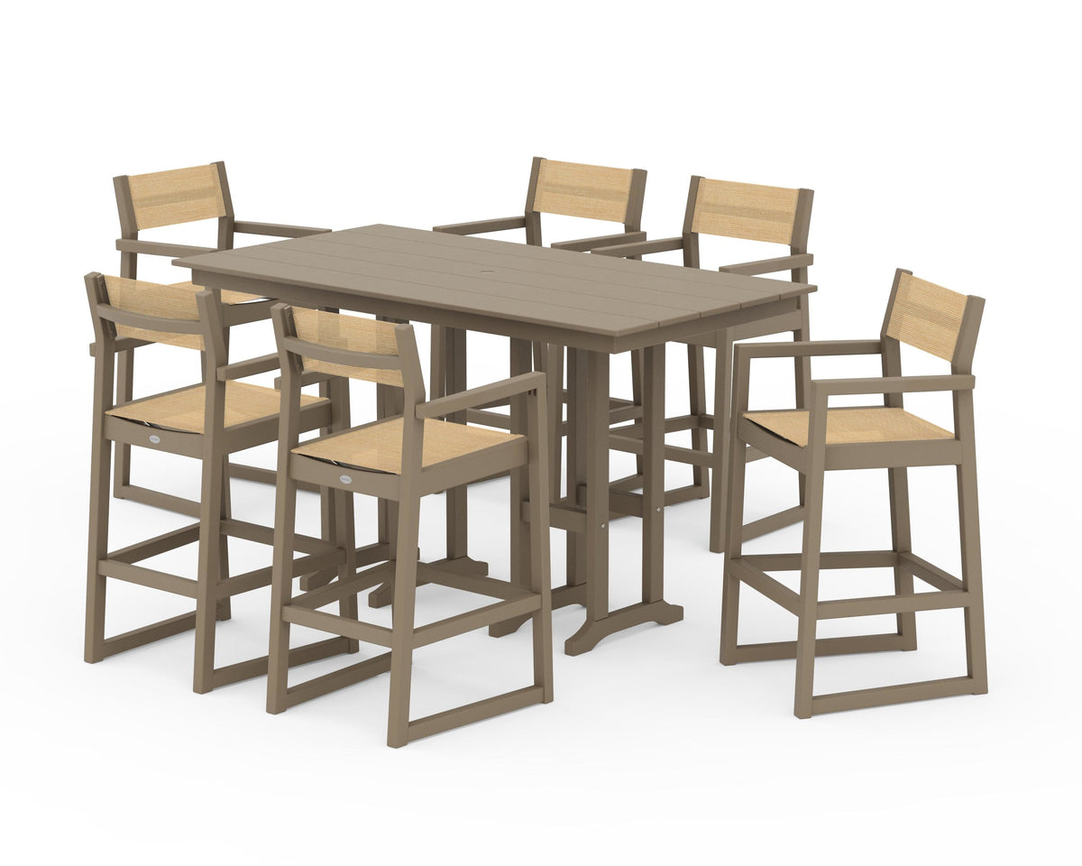 POLYWOOD EDGE Sling Arm Chair 7-Piece Farmhouse Bar Set in Vintage Sahara / Dupioni Apricot