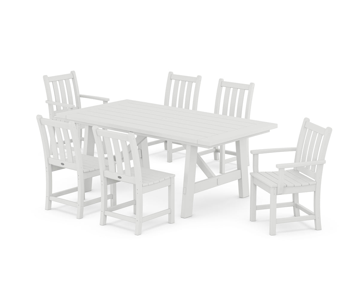 POLYWOOD Traditional Garden 7-Piece Rustic Farmhouse Dining Set in White