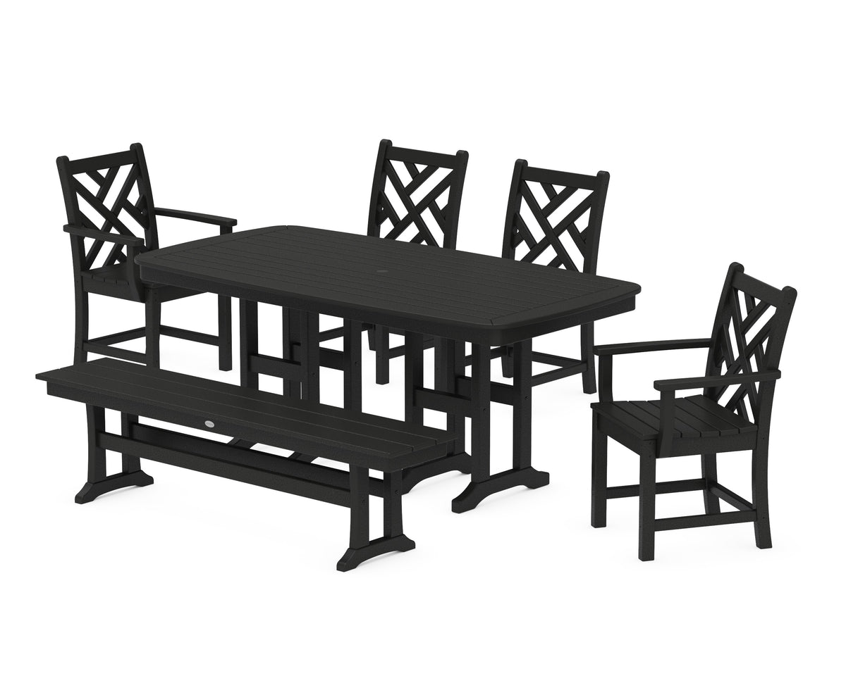 POLYWOOD Chippendale 6-Piece Dining Set with Bench - 37" x 72" Table in Black