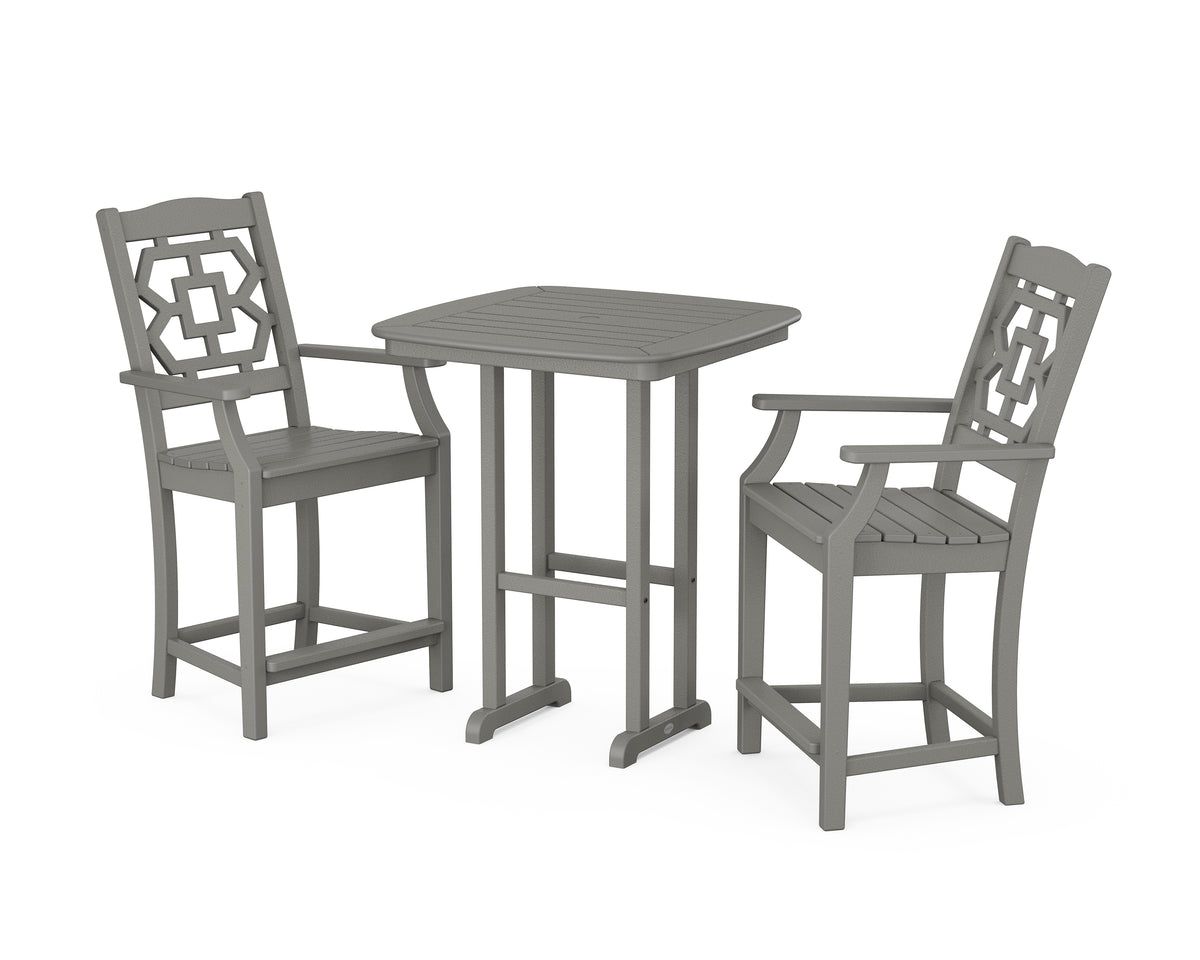 POLYWOOD Chinoiserie 3-Piece Counter Set in Slate Grey
