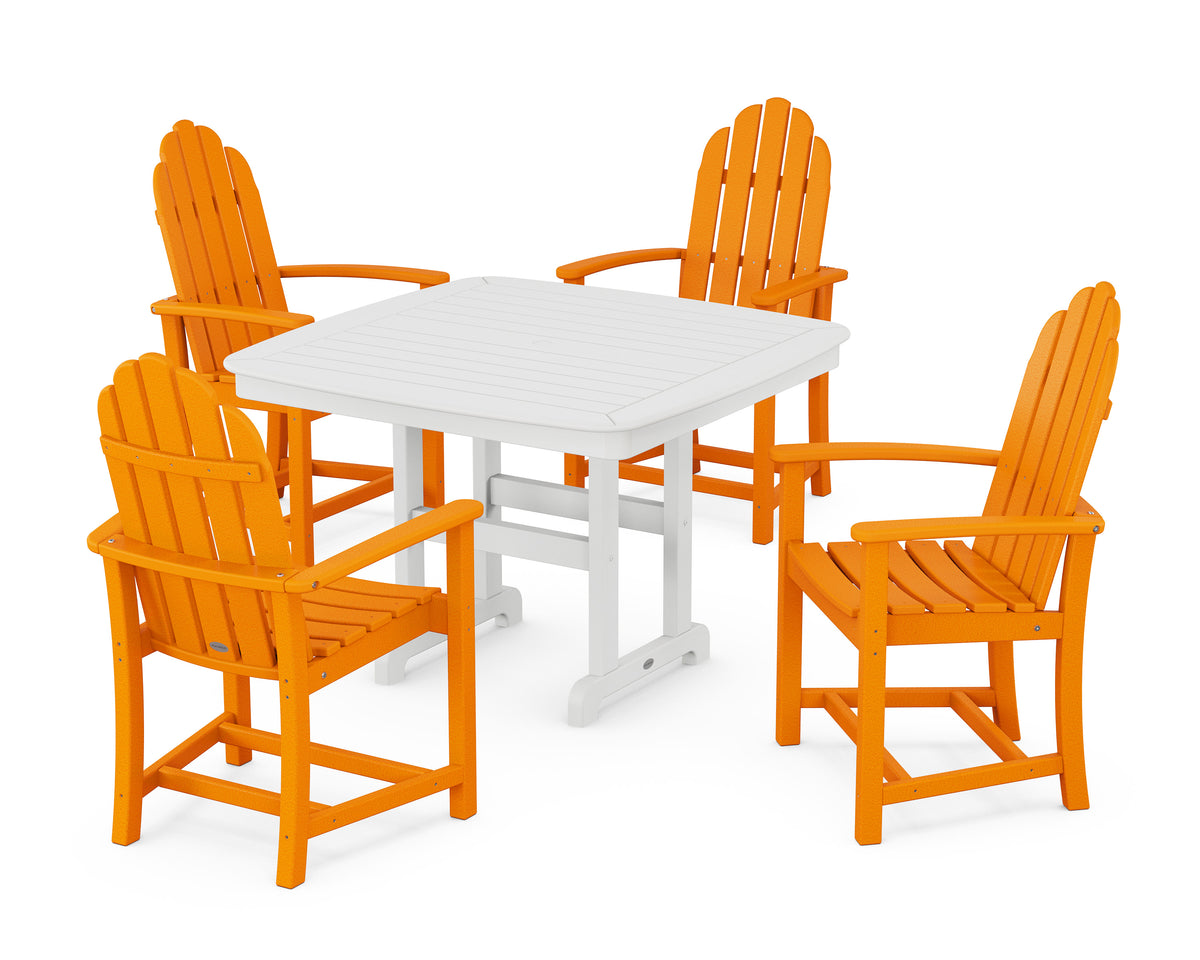 POLYWOOD Classic Adirondack 5-Piece Dining Set with Trestle Legs - 44" Table in Tangerine / White
