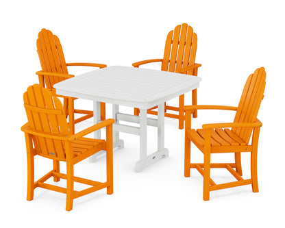 POLYWOOD Classic Adirondack 5-Piece Dining Set with Trestle Legs - 44" Table in Tangerine / White