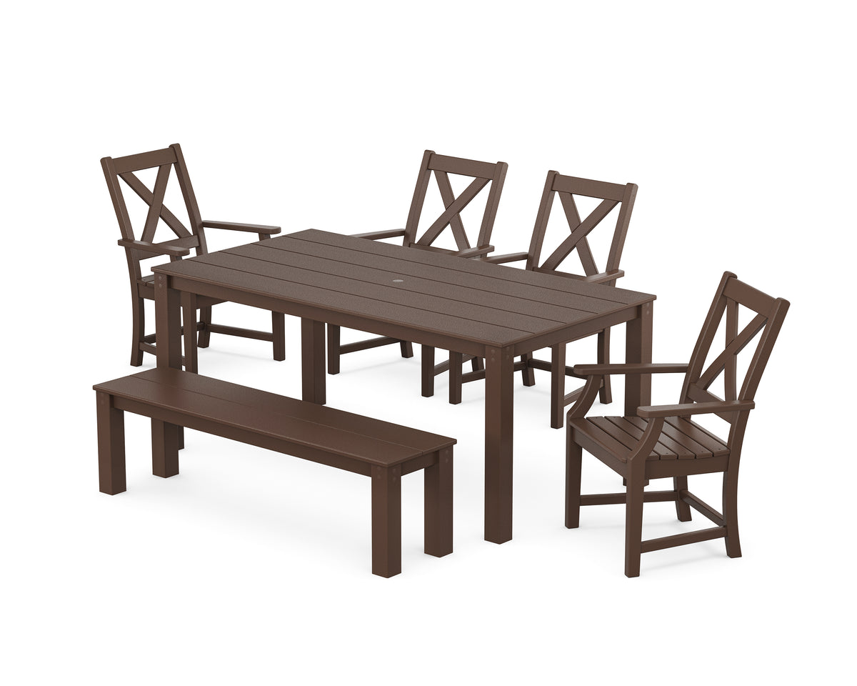 POLYWOOD Braxton 6-Piece Parsons Dining Set with Bench in Mahogany