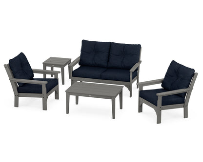 POLYWOOD Vineyard 5-Piece Deep Seating Set with Two Chairs and Loveseat in Slate Grey / Marine Indigo
