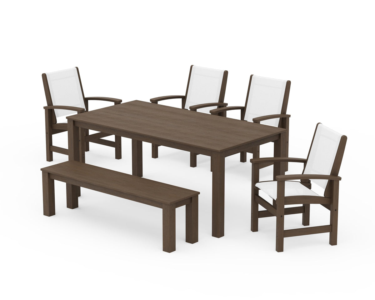 POLYWOOD Coastal 6-Piece Parsons Dining Set with Bench in Kona / White