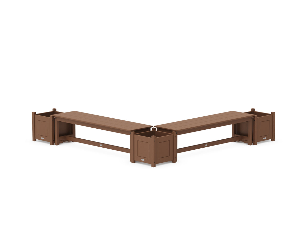 POLYWOOD 60" Country Living L-Shaped Planter Bench Corner Set in Teak