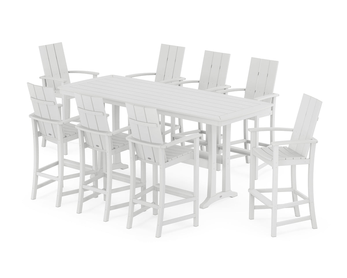 POLYWOOD Modern Adirondack 9-Piece Bar Set with Trestle Legs in White