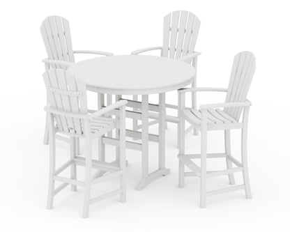 POLYWOOD Palm Coast 5-Piece Round Farmhouse Bar Set in White