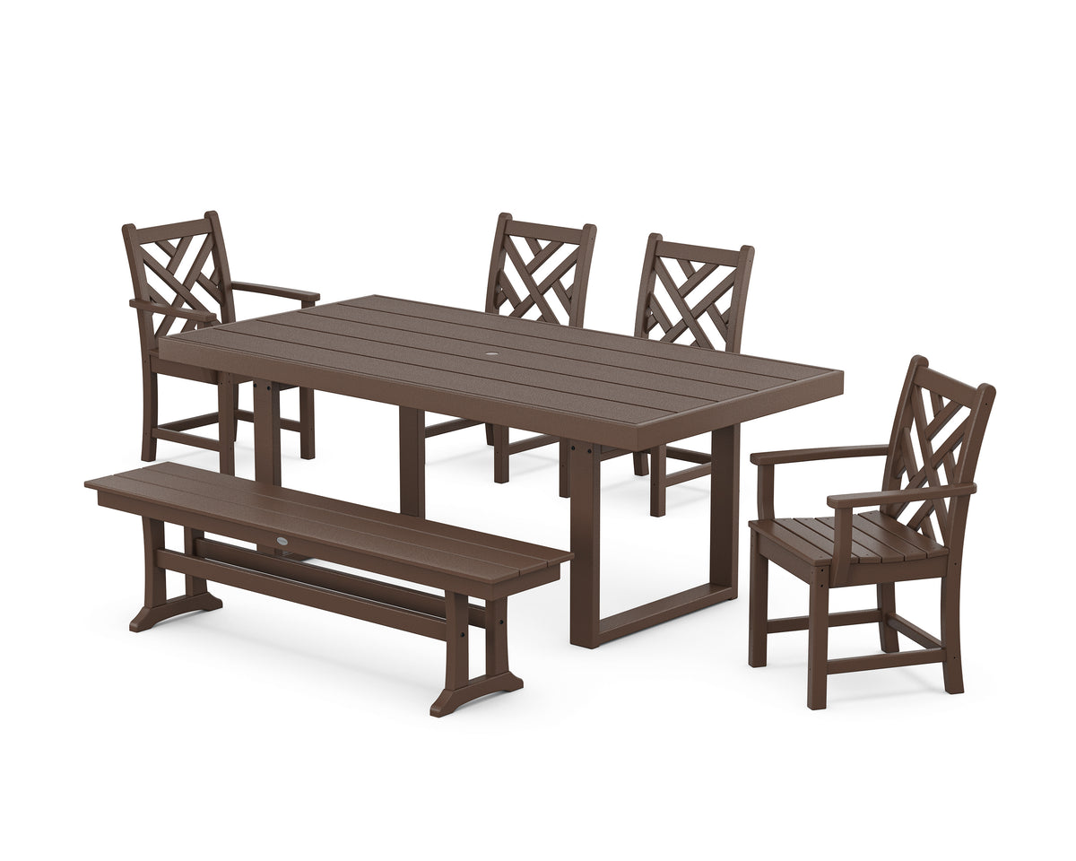 POLYWOOD Chippendale 6-Piece Dining Set with Bench - 39" x 78" Table in Mahogany