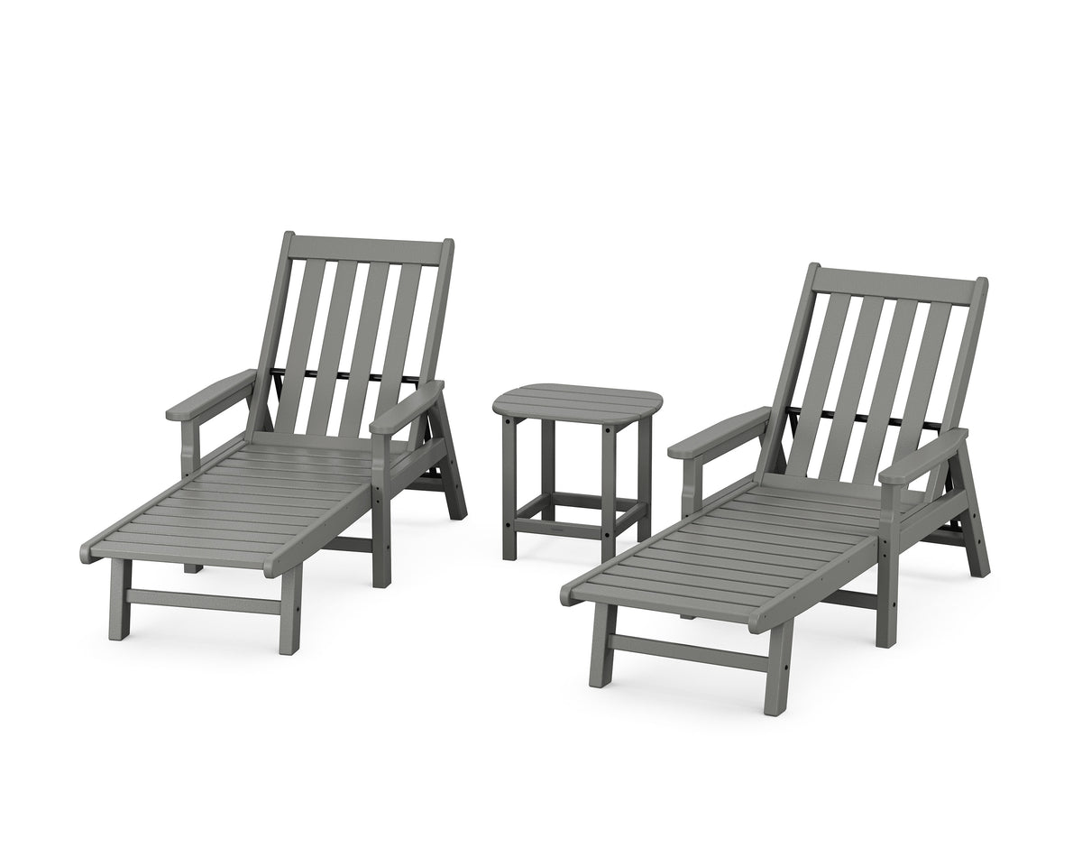 POLYWOOD Vineyard 3-Piece Chaise with Arms Set in Slate Grey
