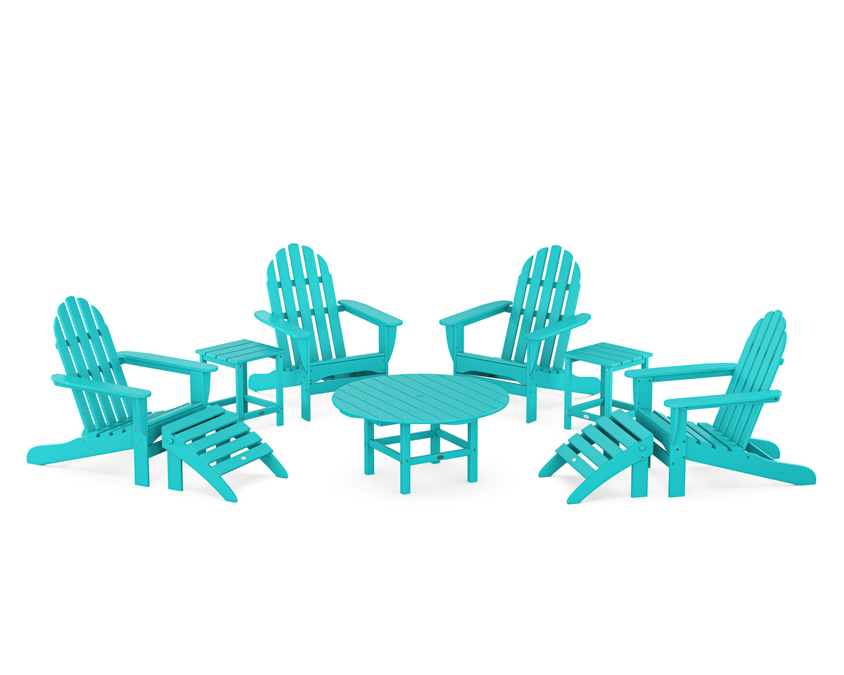 POLYWOOD Classic Adirondack Chair 9-Piece Conversation Set in Aruba