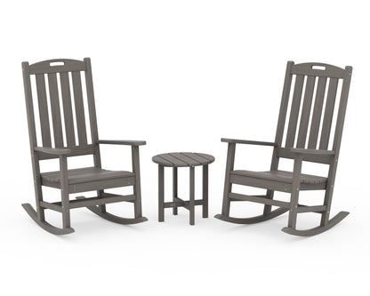 POLYWOOD Nautical 3-Piece Porch Rocking Chair Set with Round 18" Side Table in Driftwood