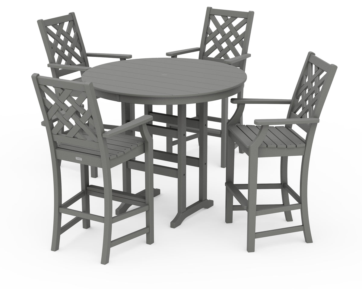 POLYWOOD Country Living Wovendale 5-Piece Round Farmhouse Bar Set in Slate Grey