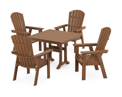 POLYWOOD Nautical Adirondack 5-Piece Farmhouse Dining Set with Trestle Legs - 37" Table in Teak