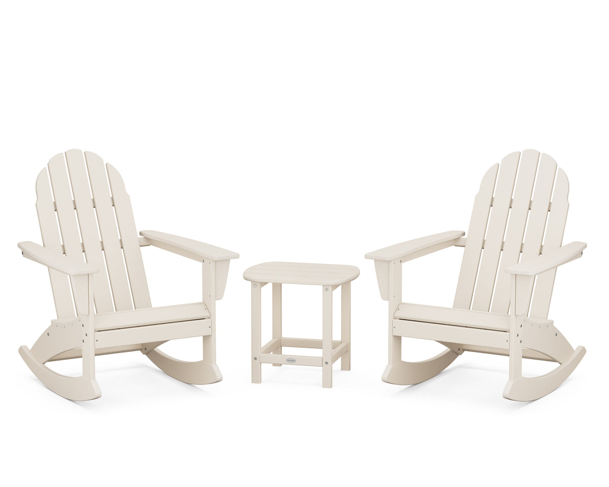 POLYWOOD Vineyard 3-Piece Adirondack Rocking Chair Set with South Beach 18" Side Table in Sand
