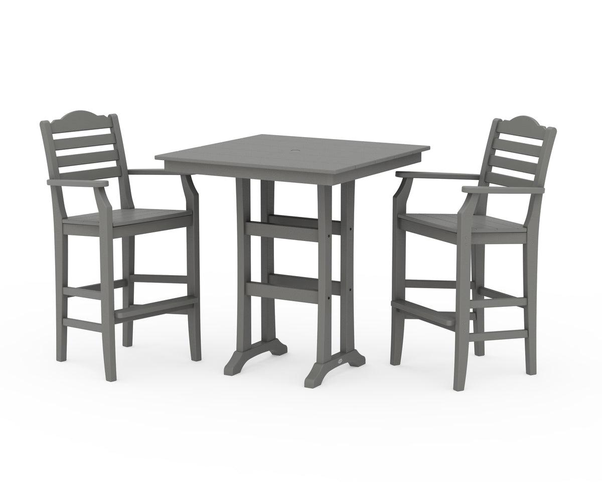 POLYWOOD Savannah 3-Piece Farmhouse Bar Set with Trestle Legs in Slate Grey