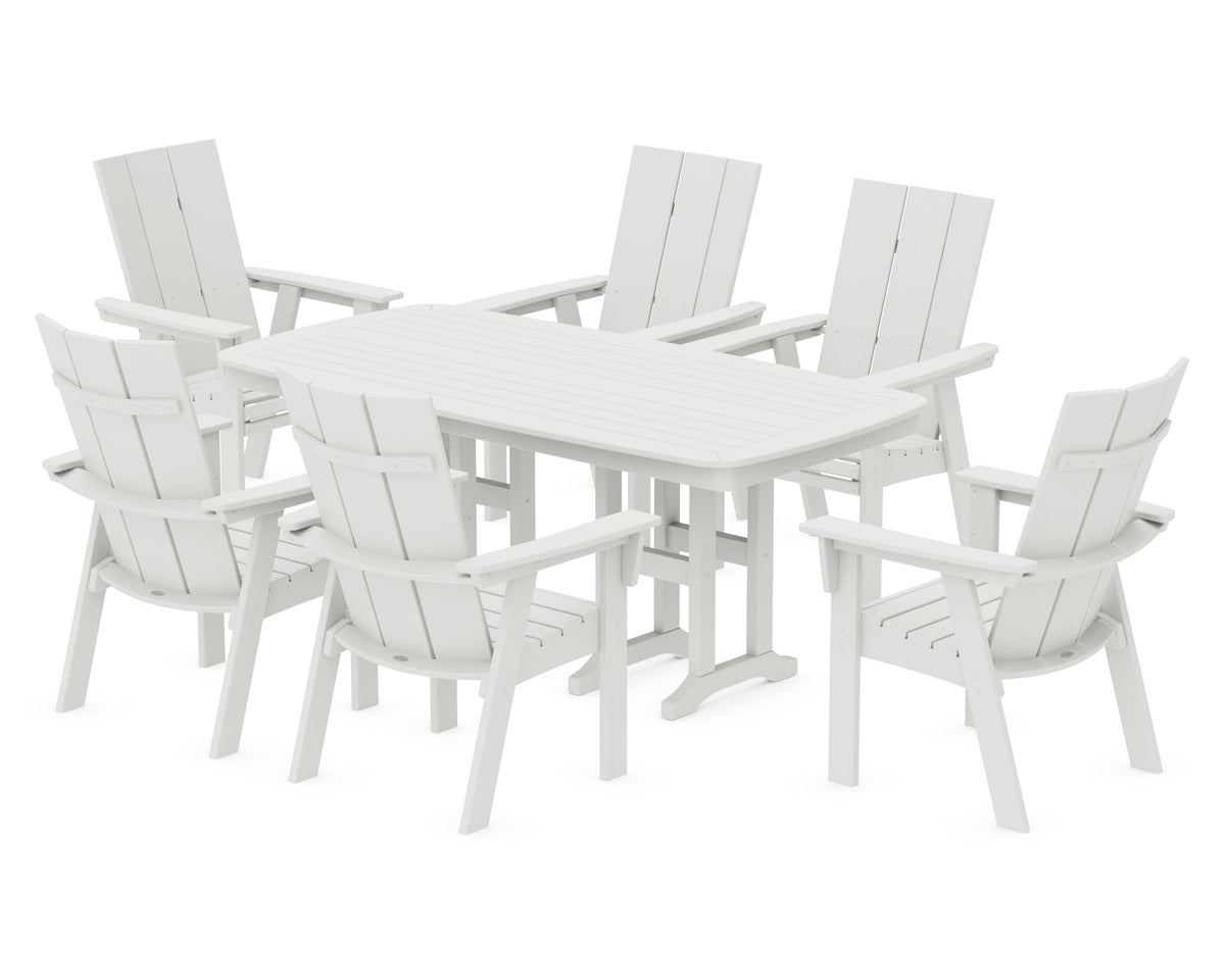 POLYWOOD Modern Curveback Adirondack 7-Piece Dining Set in Vintage White