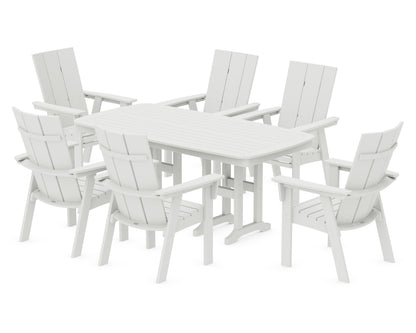 POLYWOOD Modern Curveback Adirondack 7-Piece Dining Set in Vintage White