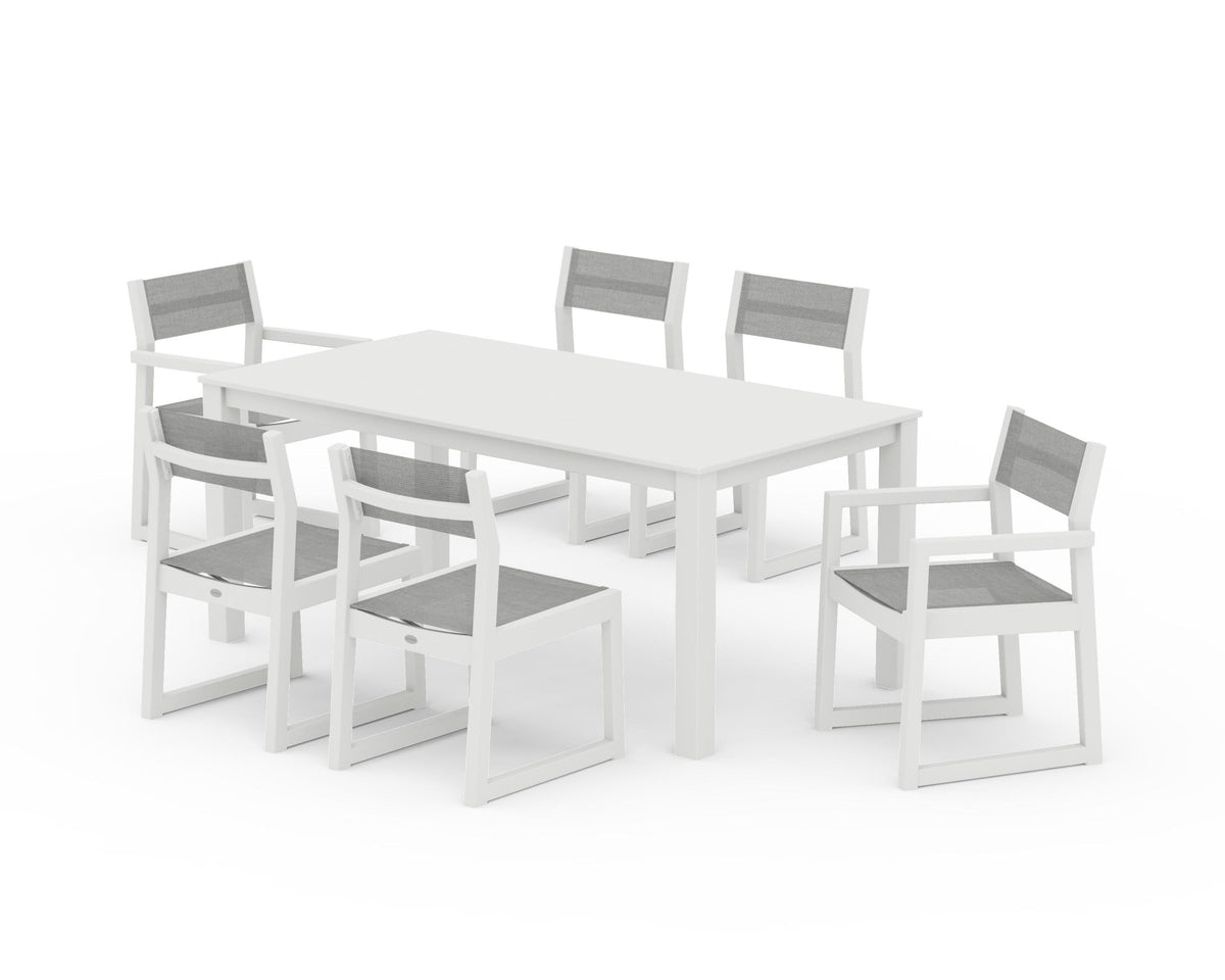 POLYWOOD EDGE Sling 7-Piece Parsons Dining Set in Vintage White / Metallic
