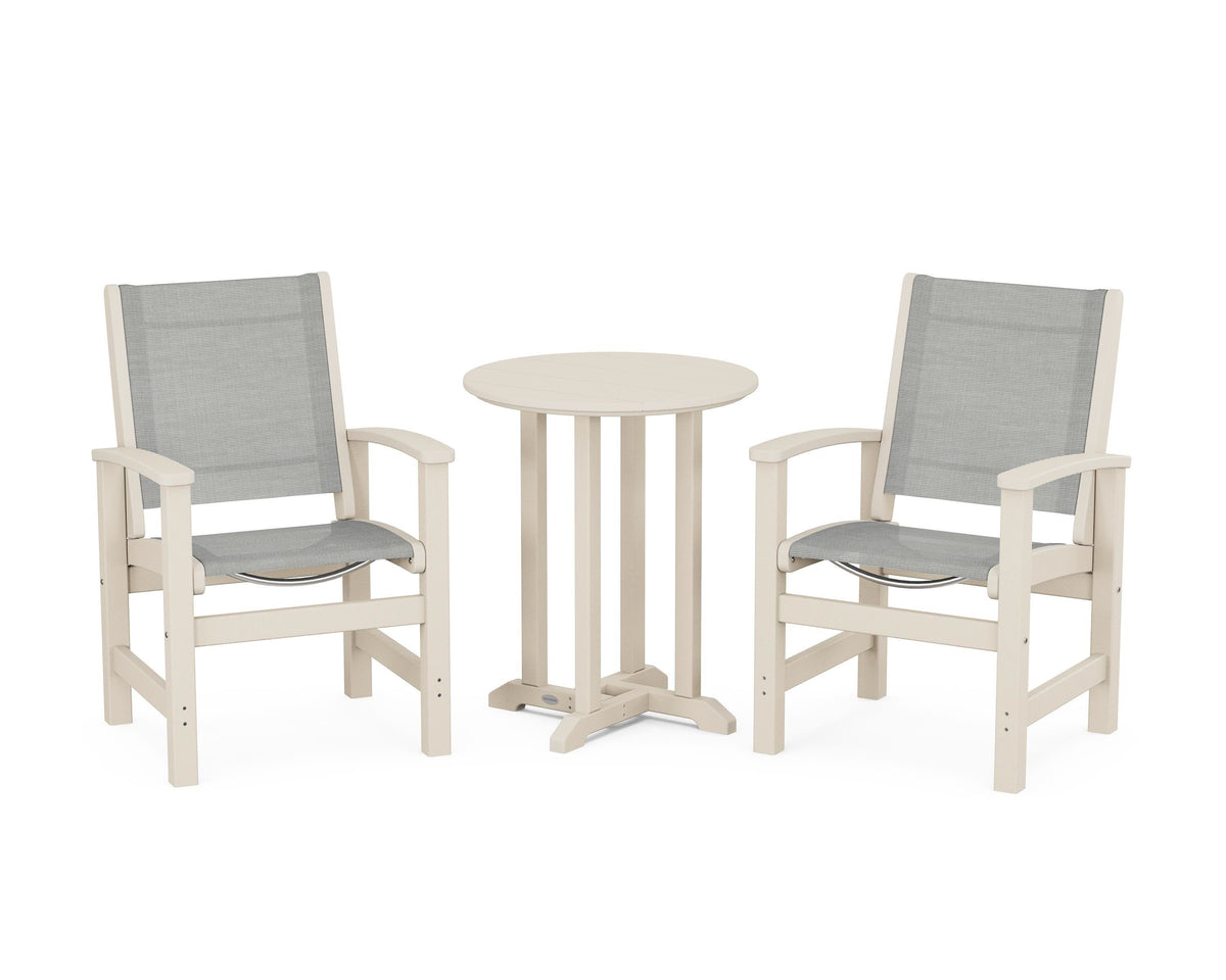 POLYWOOD Coastal 3-Piece Round Bistro Dining Set in Sand / Metallic