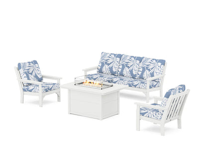 POLYWOOD Vineyard Deep Seating Fire Pit Table Set